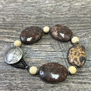 Chunky Natural Stone Buffalo Coin Bracelet